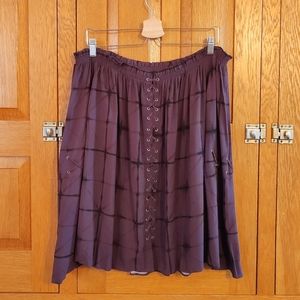 Rock & Republic plum purple & black flowy off shoulder lace up long sleeve top